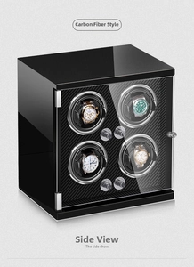 Detail view of carbon fiber interior and four rotation knobs for automatic watch winder