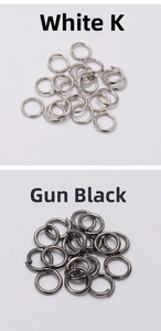 Close-up of silver and gunmetal DIY jump rings for jewelry making and necklace assembly