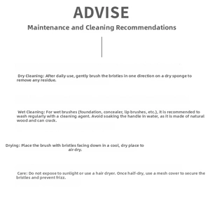 Care guide for natural wood makeup brush set covering cleaning and drying instructions