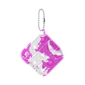Detail of diamond pop it fidget keychain with purple marble silicone and metal chain