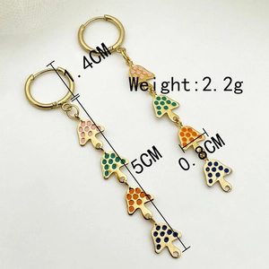 Chic multi-color mushroom tassel earrings in gold titanium steel with dimensions