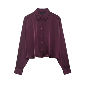 Elegant Satin Long Sleeve Blouse Women Lapel Button Up Solid Color Office Satin Like Shirt Top Fashion Casual Polished