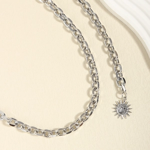 Silver chunky chain belt with sun and moon pendant for stylish dresses and punk outfits