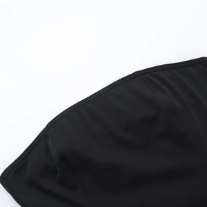 Close-up of the precise stitching and high-quality fabric texture on this black dress