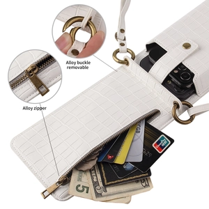 White crocodile pattern PU leather crossbody phone bag with alloy buckle and zipper