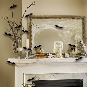 36-piece 3D black bats wall stickers and white spider web for Halloween party fireplace decor