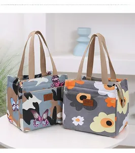Vue détaillée des sacs à déjeuner en tissu oxford épais avec motifs et logo en cuir