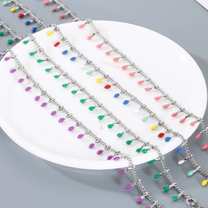 Titanium Steel Bracelet For Women With Colorful Enamel Teardrop Pendants Minimalist Drip Oil Jewelry Vacation Style