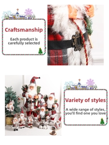 Detail of Santa Claus figurine showing red plaid fabric and bronze vintage buckle texture