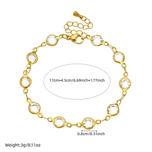 Gold plated stainless steel bracelet with clear crystals and adjustable lobster clasp