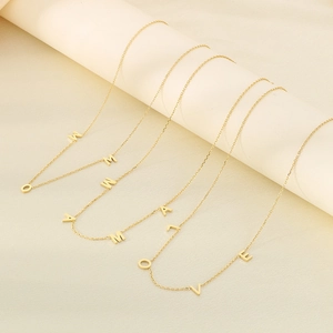 18K gold plated stainless steel necklace featuring MAMA and LOVE letter pendants