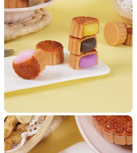 Detailansicht von PVC-Mondkuchen-Squishy-Modellen mit traditionellen chinesischen Mustern