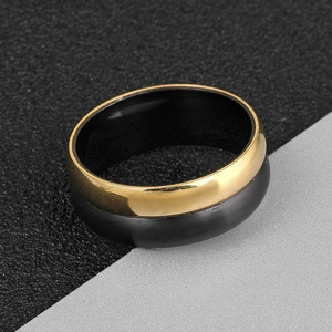 8mm black and gold stainless steel ring featuring dual-tone polished and brushed finishes