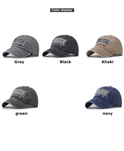 Close-up of assorted vintage washed cotton baseball caps with CRUSH embroidery detailing