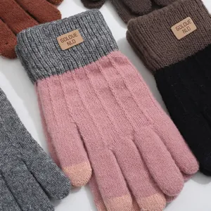 Thick alpaca wool knit touchscreen gloves for women in multiple warm colors