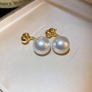 Boucles d'oreilles perles blanches double face de style français plaquées or