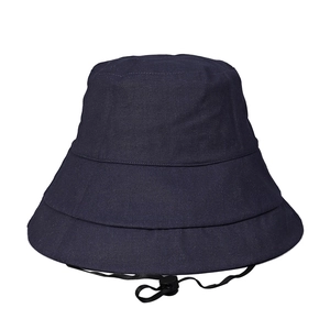 UPF50+ wide brim navy blue sun hat with adjustable chin strap and flat top design