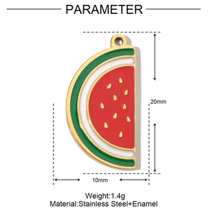 Macro view of watermelon enamel pendant in stainless steel with 20mm by 10mm dimensions