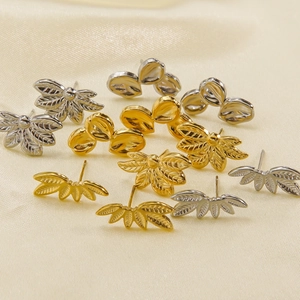 Minimalist Leaf Stud Earrings Stainless Steel 14K Gold Plated Small Delicate Nature Jewelry For Women