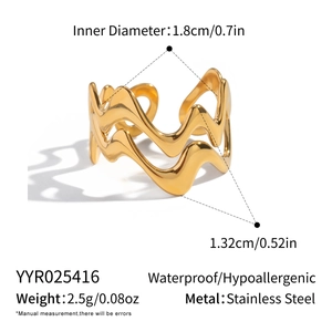 Détails de la bague vague en acier inoxydable étanche avec largeur 1,32cm et diamètre 1,8cm