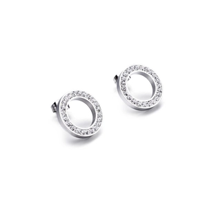 Minimalist silver stainless steel hoop earrings with sparkling zircon stones