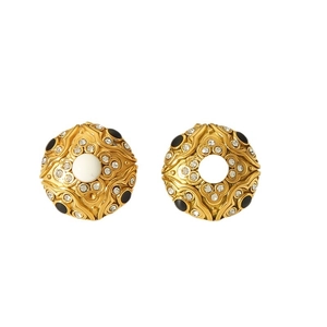 Boucles d'oreilles vintage en acier inoxydable doré 18k avec perles et zircon