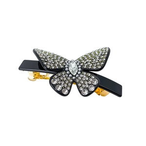 Fermaglio per capelli a farfalla con strass e clip a molla dorata per donna