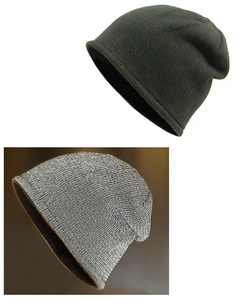 Detail showing the dense knit texture and reflective yarn of the thermal winter beanie hats