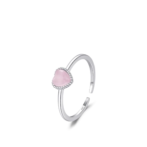 925 Sterling Silver Ring Pink Heart Cat's Eye Stone Adjustable Open Minimalist Finger Jewelry Sweet Style For Women
