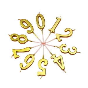 Golden 0-9 number candles set with metallic finish for birthday cake decoration