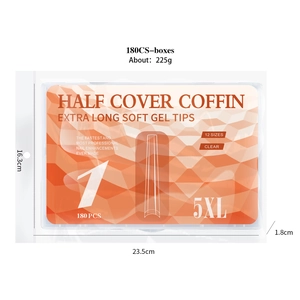 180pcs extra long 5XL soft gel coffin nail tips half cover transparent kit