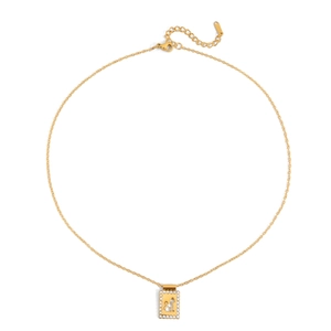 Detail der 18K Gold-Halskette mit Katzenanhänger, Hohldesign und weißen Perlenrändern