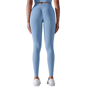 Nahtlose hellblaue High-Waist Yoga-Leggings mit Push-Up Effekt für Fitness und Training