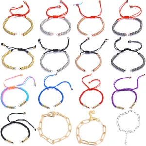 Multiple styles of handmade braided red rope bracelets and metal chain jewelry collection