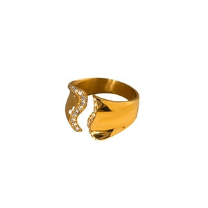 Bague ouverte irrégulière en acier inoxydable plaqué or 18 carats avec cristaux