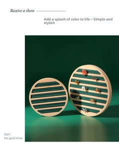 Bamboo ring display tray set with green velvet slots for jewelry organization