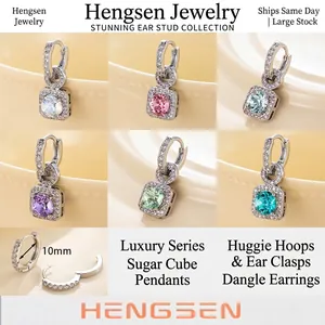 Square Sugar Cube Pendant Hoop Earrings Copper Micro Pave Cubic Zirconia Geometric Dainty Jewelry For Women