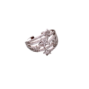 Sparkling multi-layer hollow star open ring with white zircon stones for women