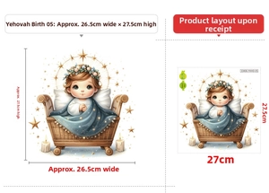 Detailed size guide showing the layout of Christmas elf stickers for bathroom and windows