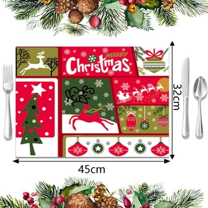 Detalle de mantel individual Merry Christmas con guía de 45x32cm y cubiertos laterales