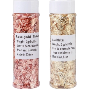 Edible gold and rose gold flakes for cake decoration and nail art in 2g jars set