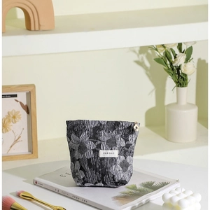 Trousse à maquillage jacquard français gris floral petit sac cosmétique portable