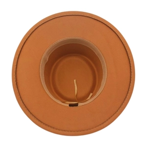 Detail of wool fedora interior showing sweatband and adjustable drawstring