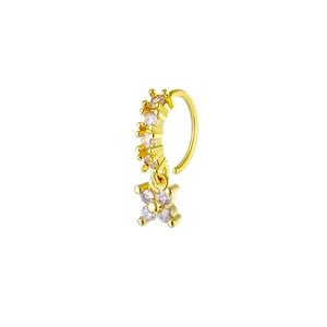 Anneau de nez doré exquis avec un pendentif fleur étincelant en zircon pour femme