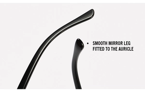 Detailed macro view of smooth ergonomic temple tips for a comfortable fit behind the ear