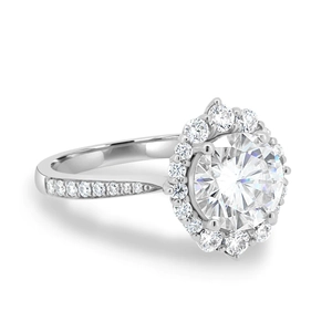 Classic silver engagement ring with round princess zircon and sparkling side stones