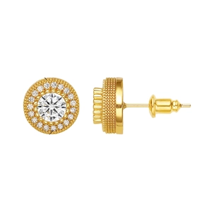 Elegant 18k gold plated halo flower stud earrings with brilliant zircon stones for women