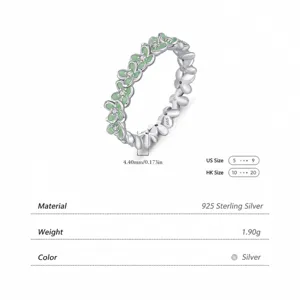 Elegant s925 silver flower ring with green enamel and sparkling zircon accents