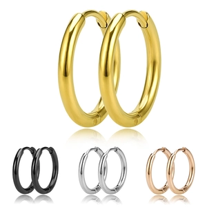 Polished stainless steel hoop earrings in gold, silver, black, and rose gold finishes