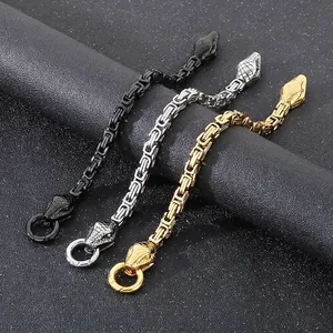 Double Snake Head Byzantine Chain Bracelet For Men Stainless Steel Punk Rock Gothic Hip Hop Jewelry